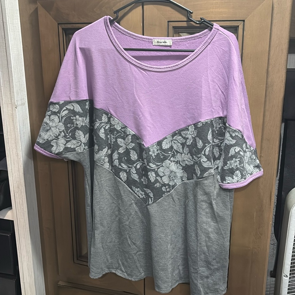 Purple floral grey shirt
